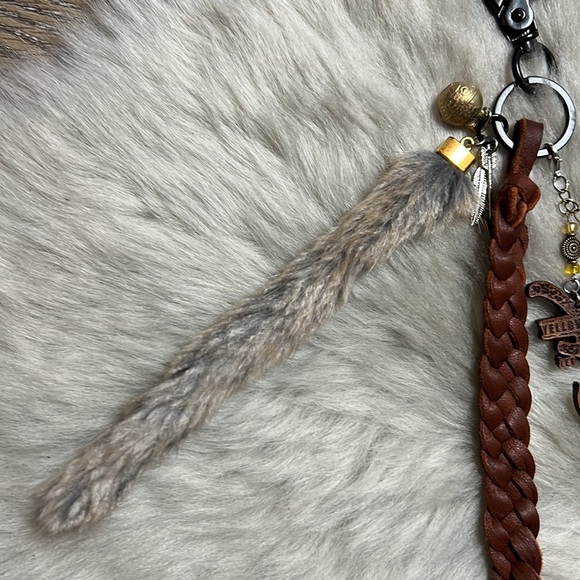 Fun and Unique Hand Crafted Leather and Feather Yellowstone Keychain with Charms - Picture 5 of 12